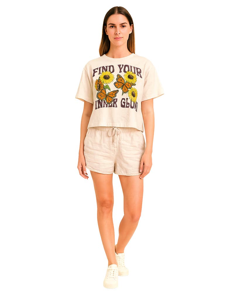 Sunflower & Butterfly Retro Crop Top