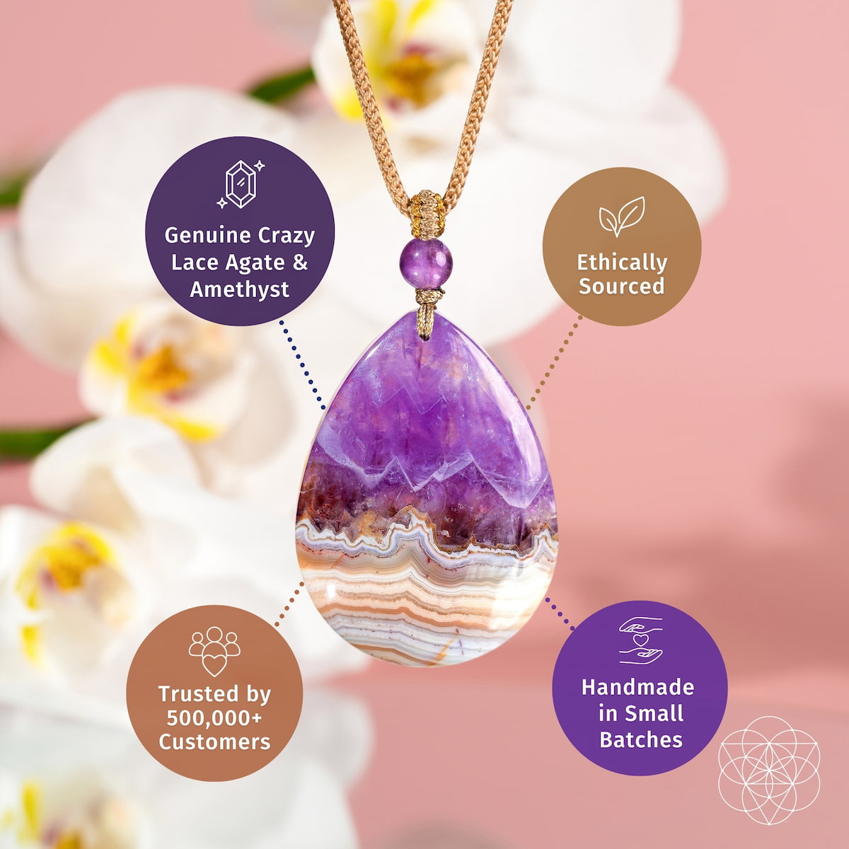 Amethyst & Crazy Lace Agate Pendant