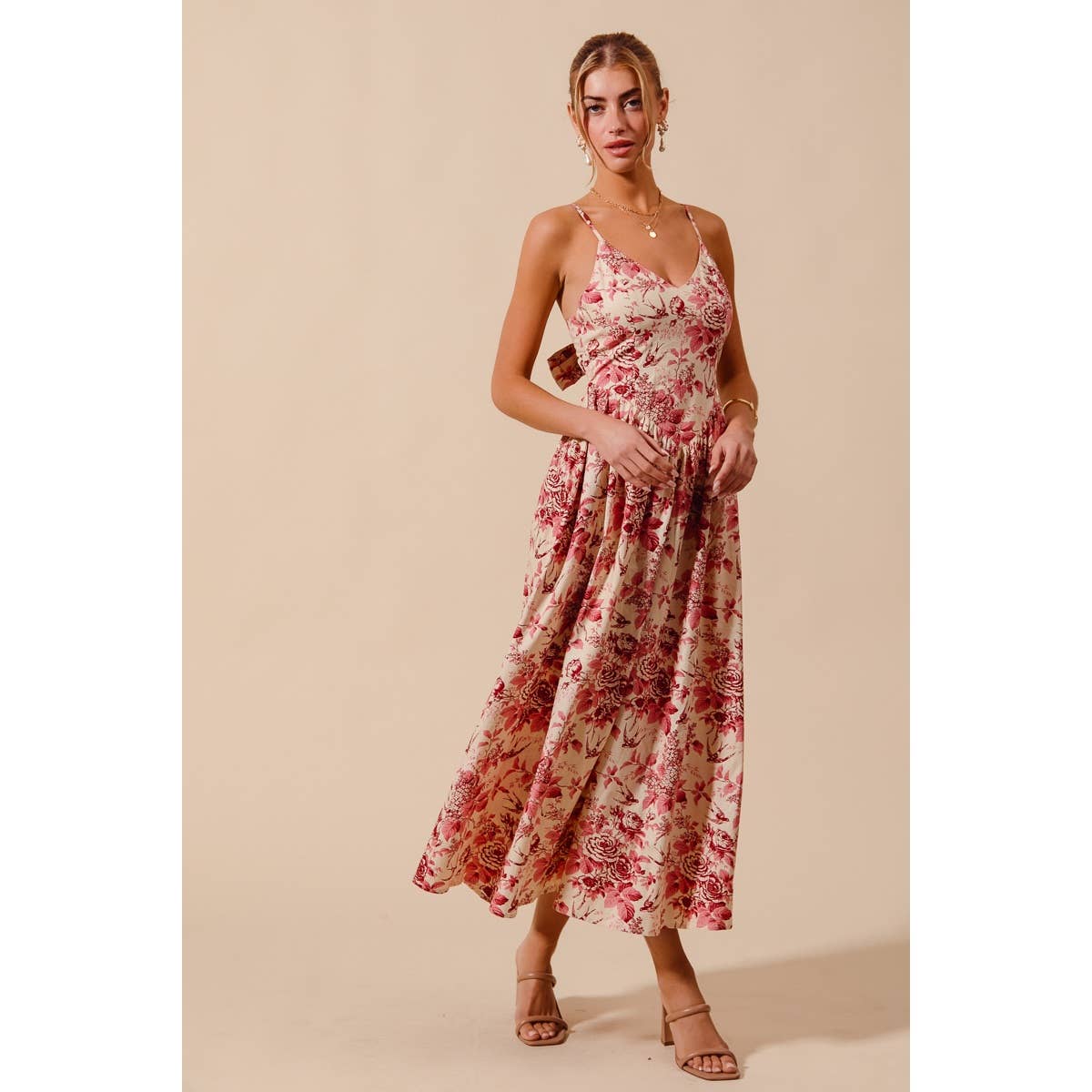 Anna Floral Tie-Back Midi Dress