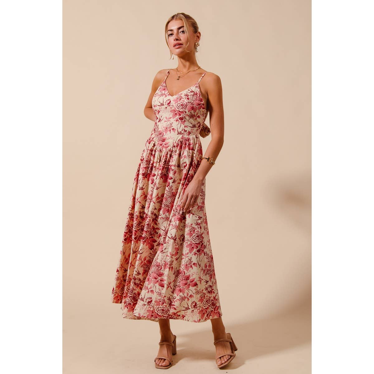 Anna Floral Tie-Back Midi Dress