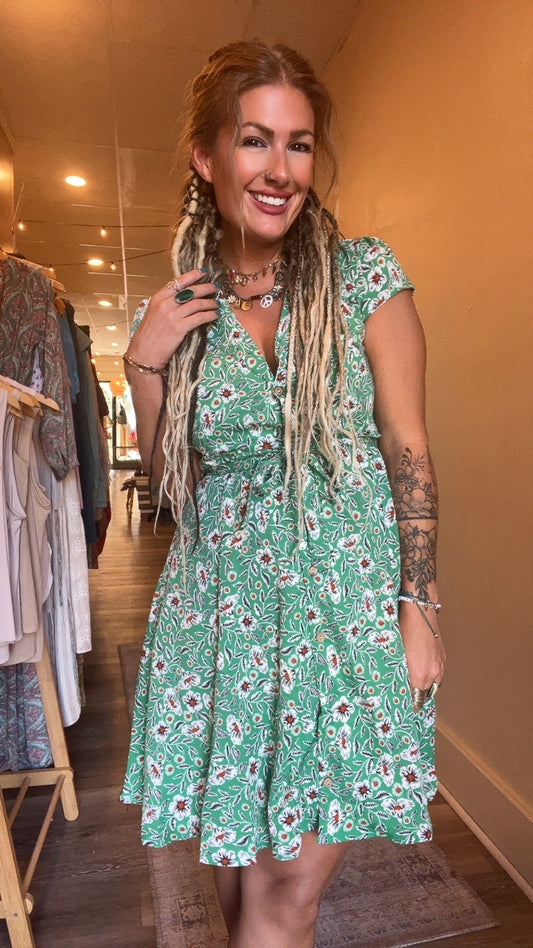 Dixie Vintage Floral Button-Down Dress