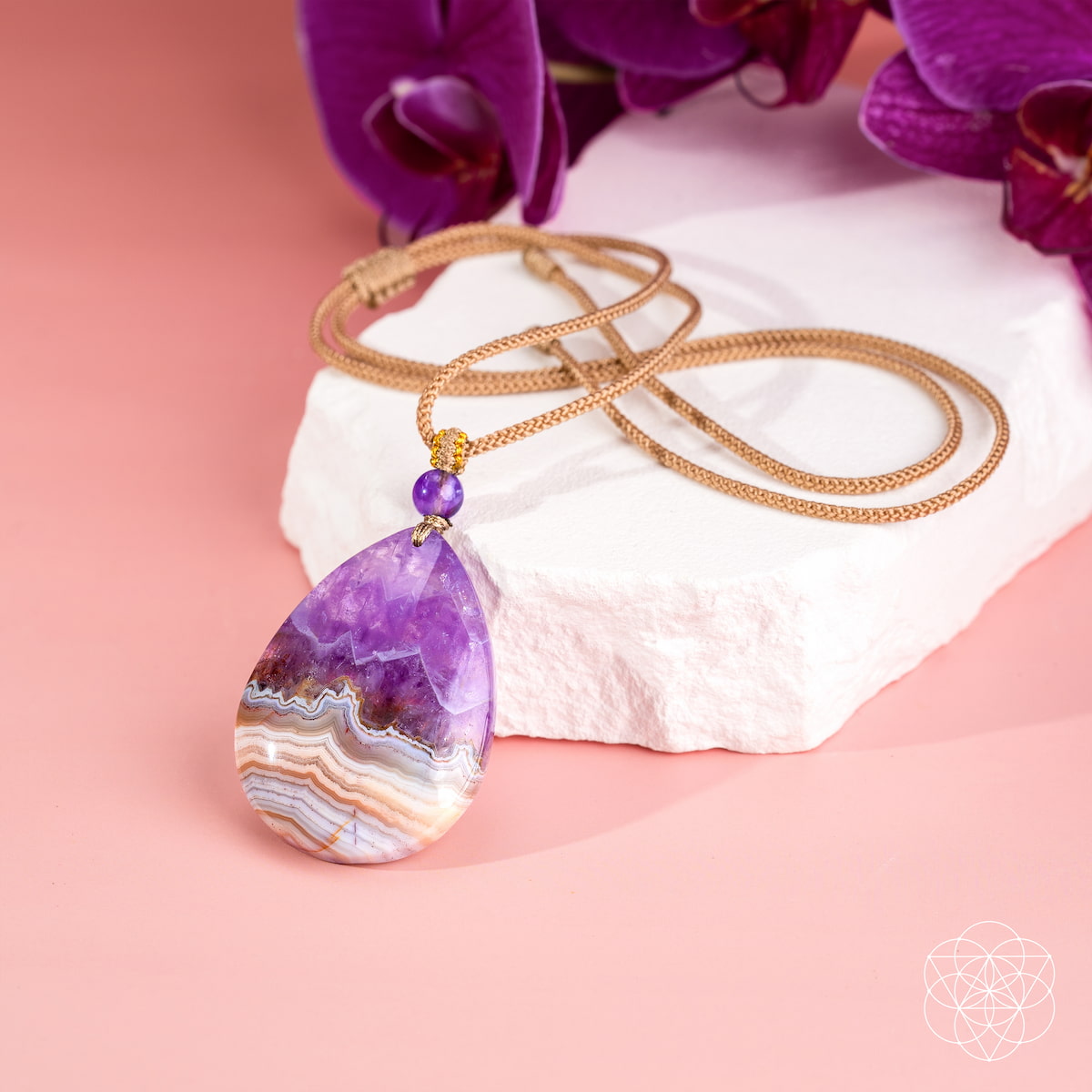 Amethyst & Crazy Lace Agate Pendant