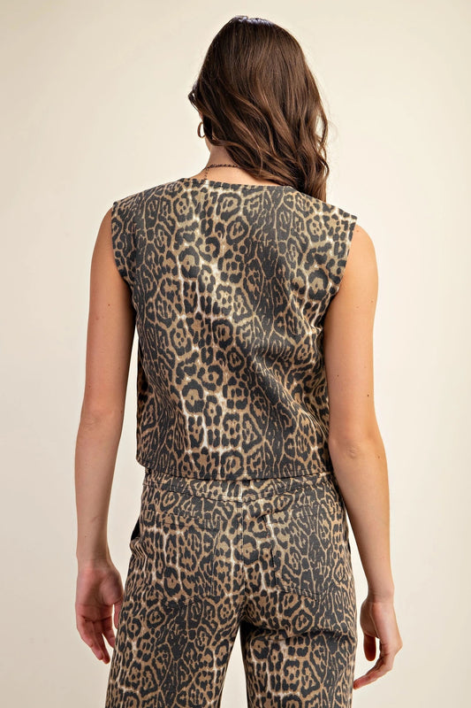 Leopard Print Tie-Front Vest