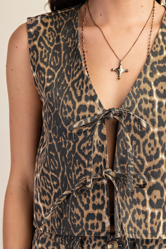 Leopard Print Tie-Front Vest