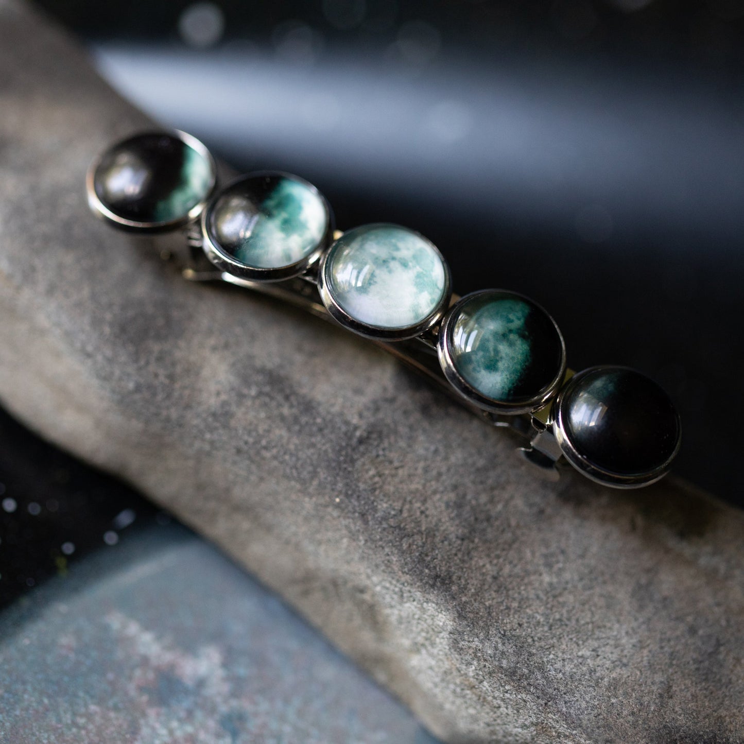 Moon Phase Hair Clip Barrette – Silver Celestial Statement Clip