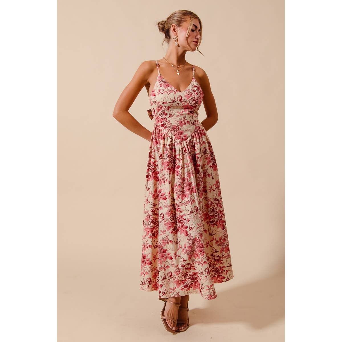 Anna Floral Tie-Back Midi Dress