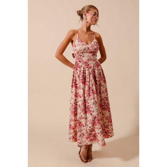 Anna Floral Tie-Back Midi Dress