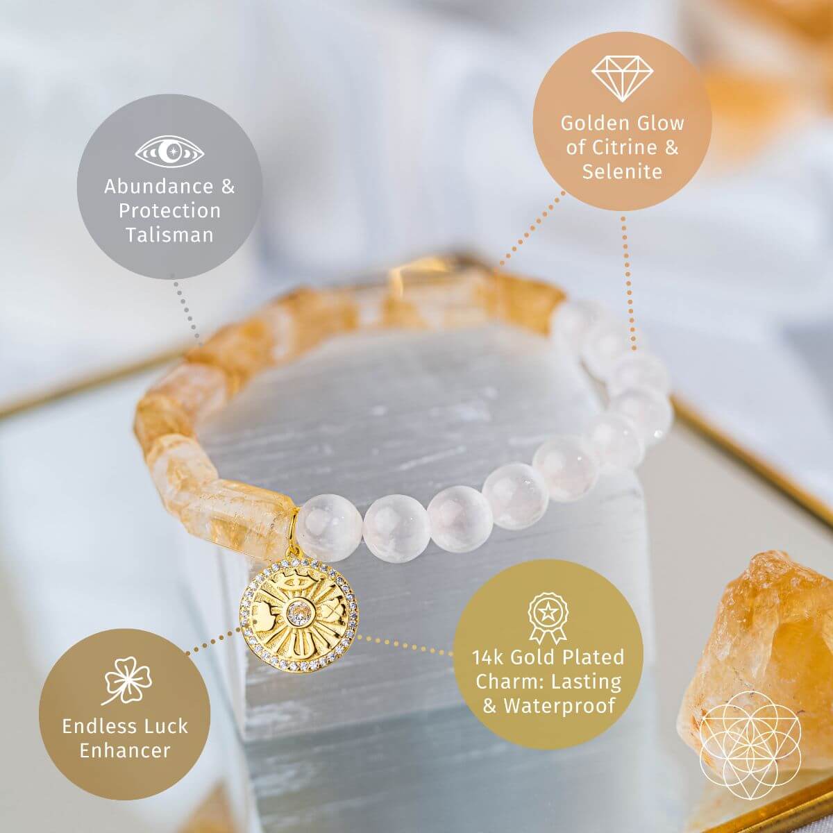 Citrine & Selenite Good Luck Charm Bracelet