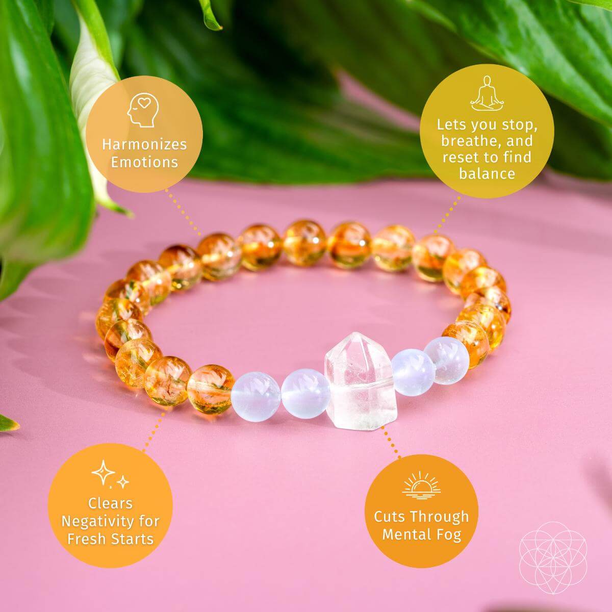 Citrine, Moonstone & Clear Quartz Golden Bracelet