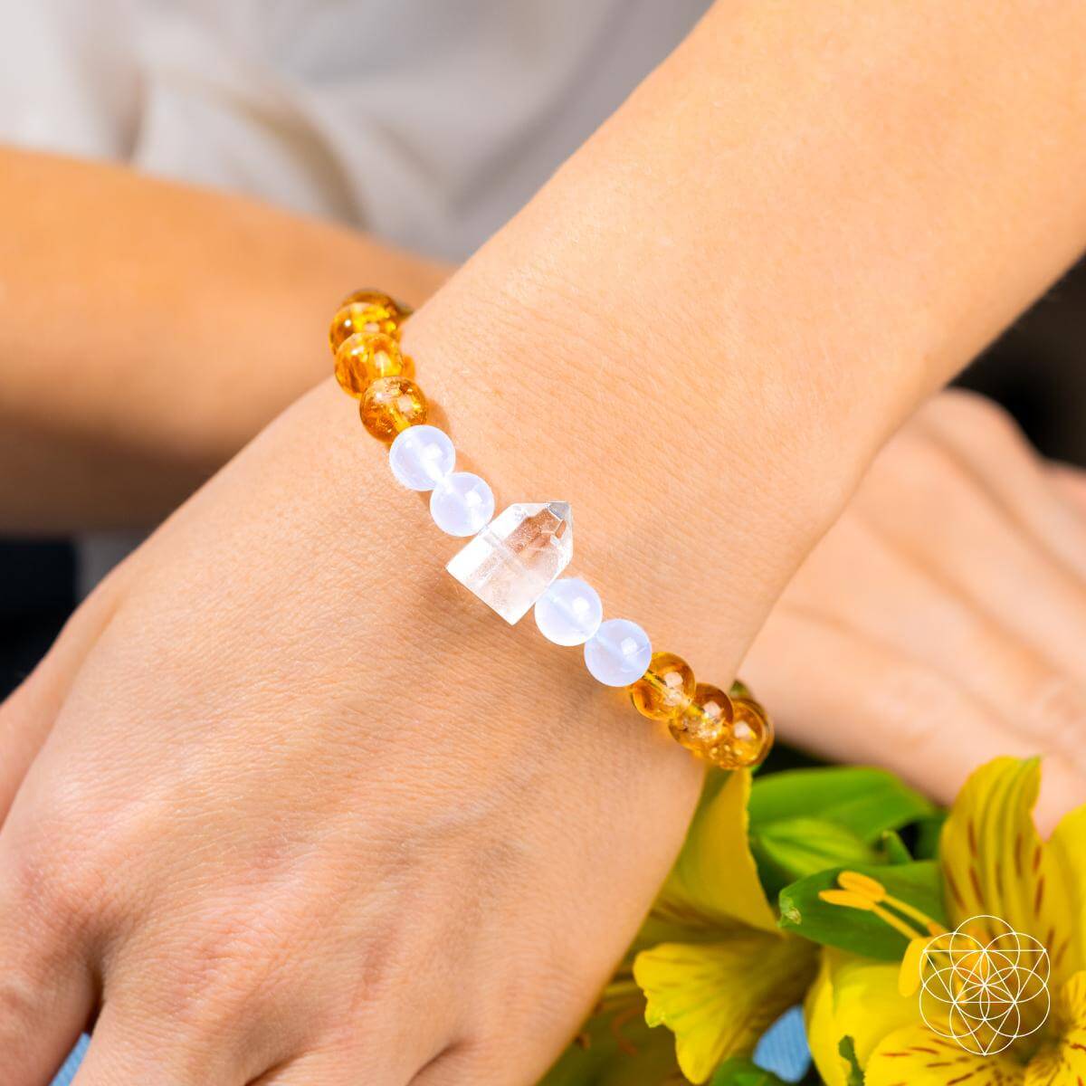 Citrine, Moonstone & Clear Quartz Golden Bracelet