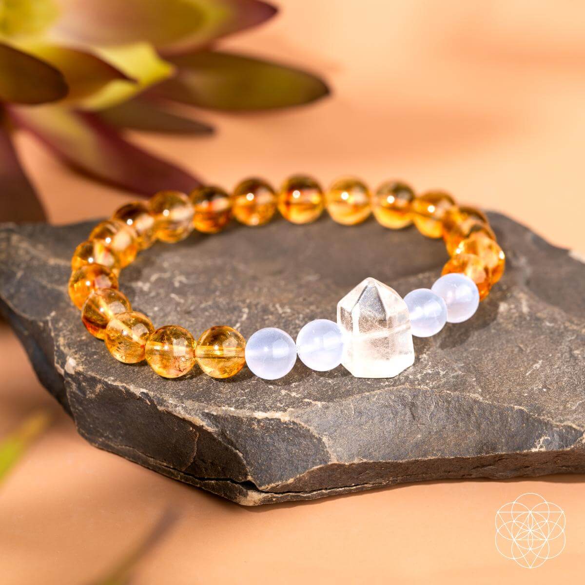 Citrine, Moonstone & Clear Quartz Golden Bracelet