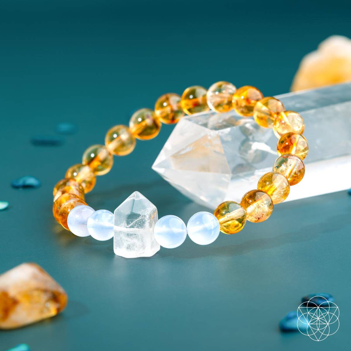 Citrine, Moonstone & Clear Quartz Golden Bracelet