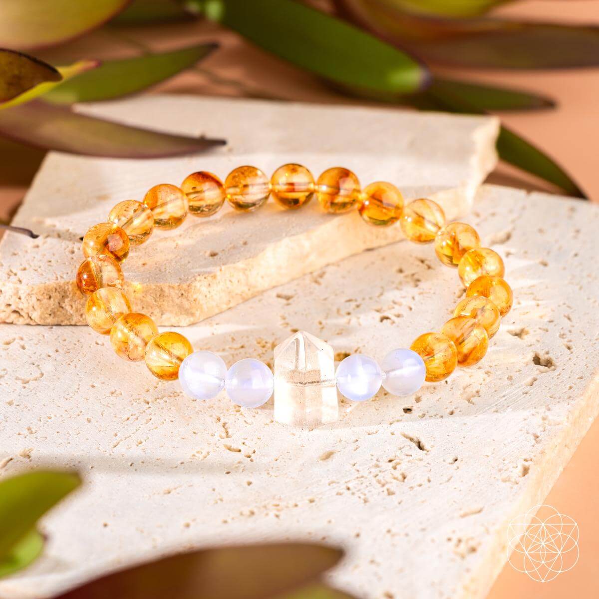 Citrine, Moonstone & Clear Quartz Golden Bracelet
