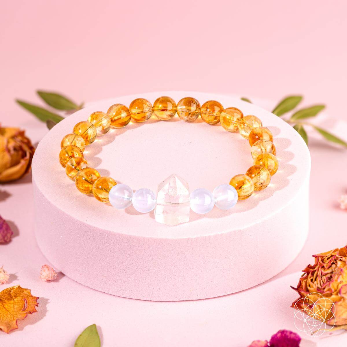 Citrine, Moonstone & Clear Quartz Golden Bracelet