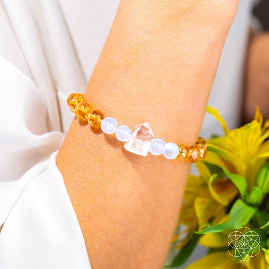 Citrine, Moonstone & Clear Quartz Golden Bracelet