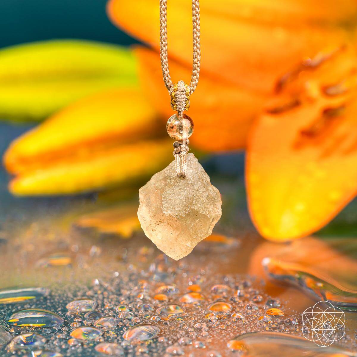 Libyan Desert Glass & Citrine Pendant