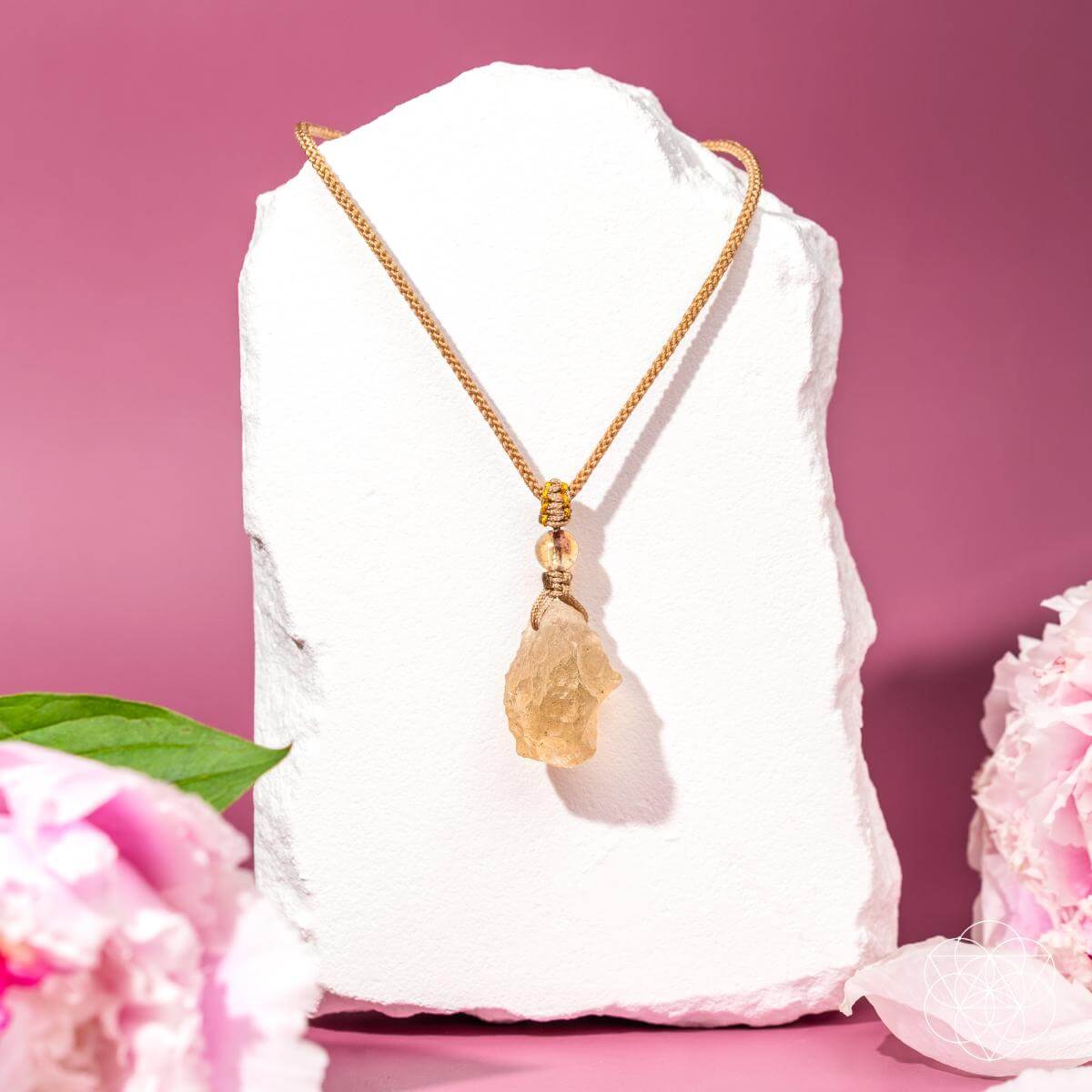 Libyan Desert Glass & Citrine Pendant
