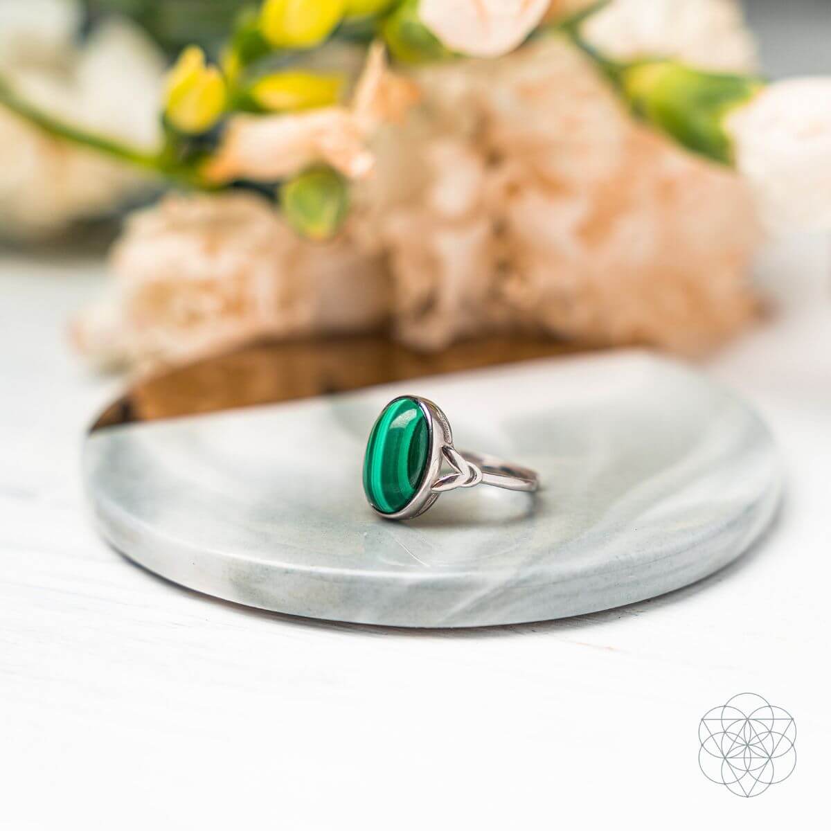 Malachite Adjustable Heart Ring