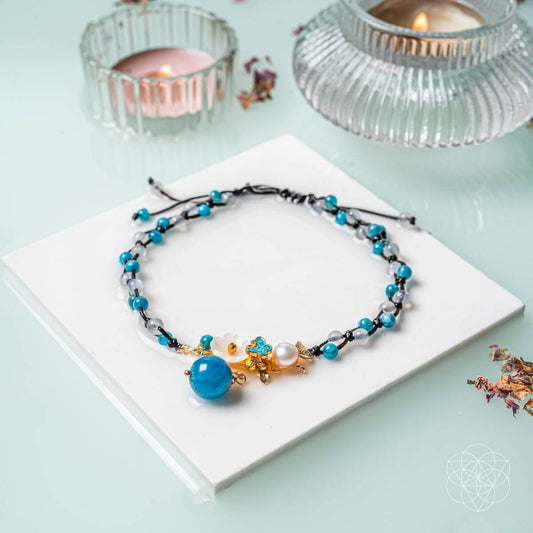Pearl, Moonstone & Apatite Crystal Anklet