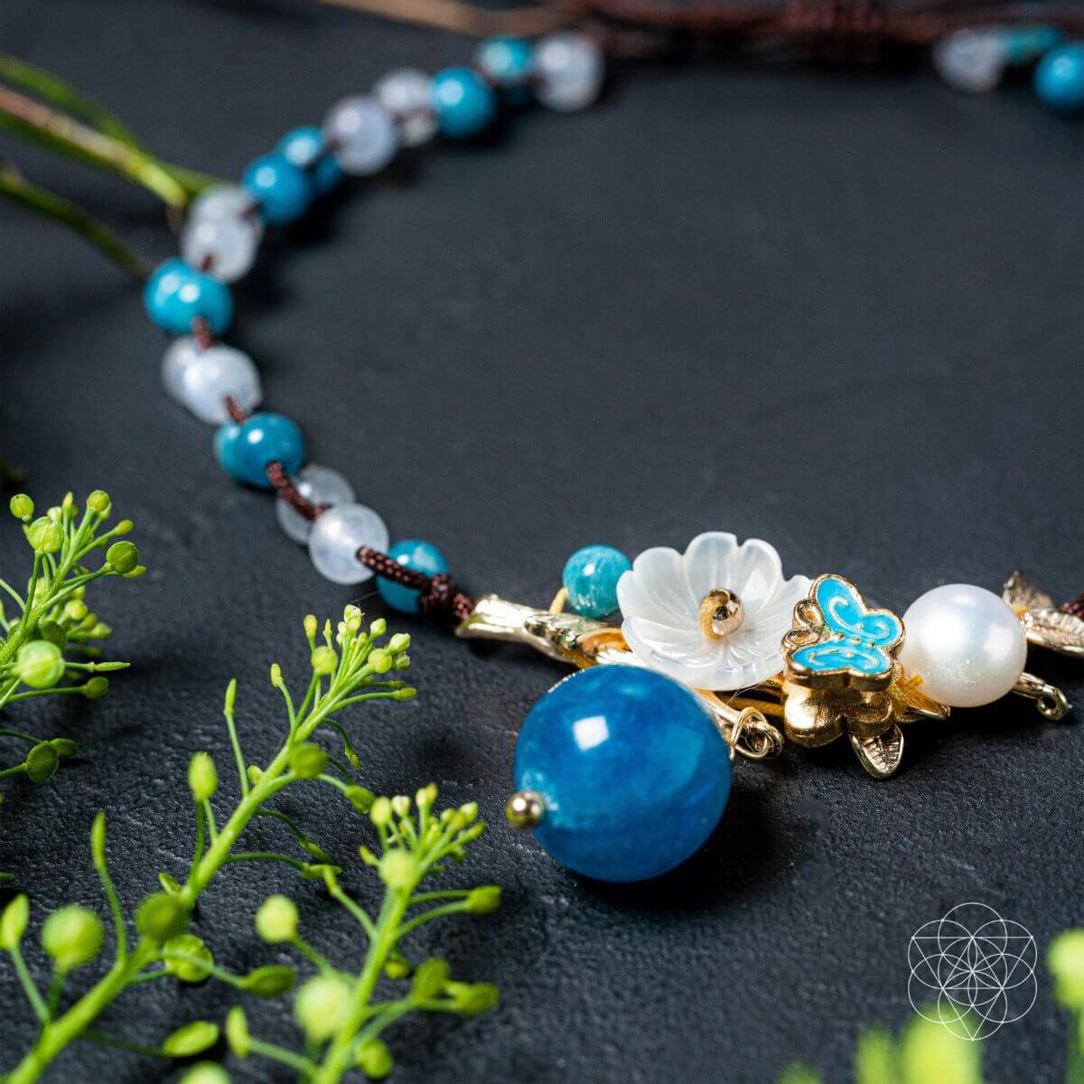 Pearl, Moonstone & Apatite Crystal Anklet