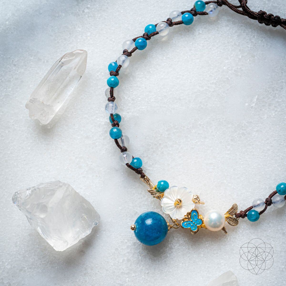Pearl, Moonstone & Apatite Crystal Anklet